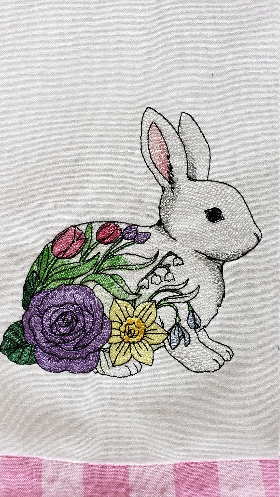 Embroidered Spring Rabbit With Flowers/embroidered - Etsy