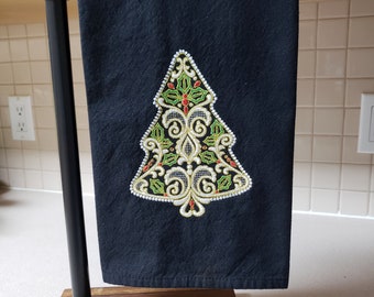 Embroidered Christmas Tree, Christmas Tree Towel, Festive Embroidered Tree, Embroidered Christmas Kitchen, Hand, Tea Towel