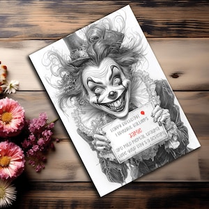 Personalized Clown Birthday Card with Spooky Sayings - Scary Halloween Greeting Option, 300gsm White Card, Blank Inside, A5, Mugshot Art