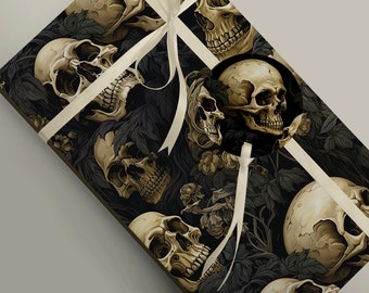 Spooky Skulls Galore! Eerie Halloween Wrapping Paper for an Extra Ghastly Gift Dark Ephemera