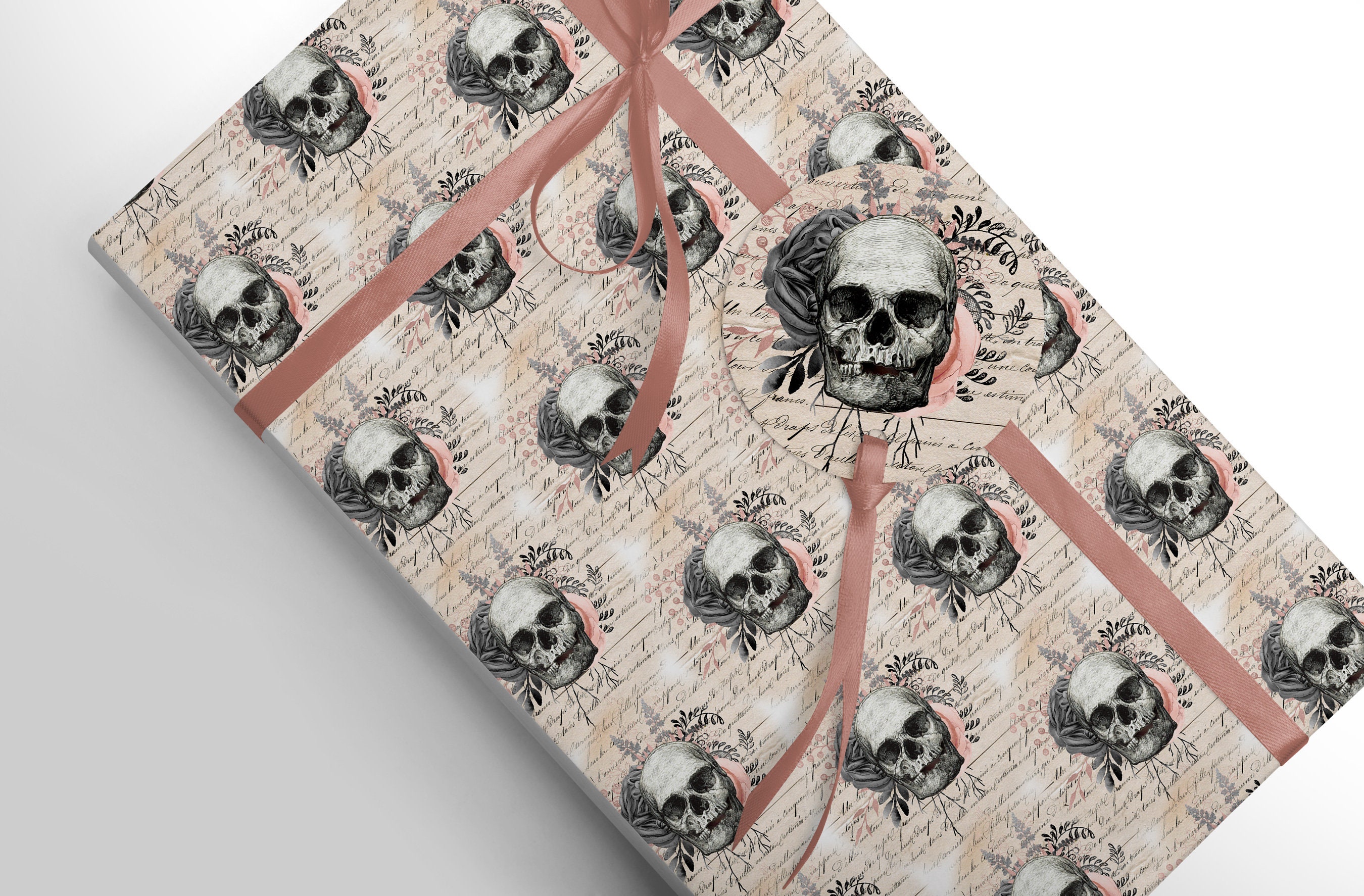 Pink Rose & Skull Gothic Wrapping Paper