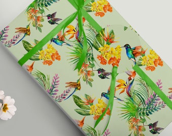 Hummingbird Art Wrapping Paper, Bird in the Jungle, Bright Cheerful Birthday House Warming or Wedding Gift Wrap Paper 100gsm