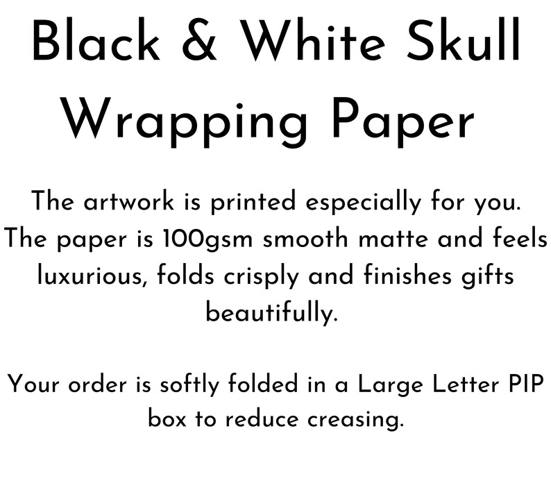 Details of the listing for skull wrapping paper.