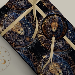 Papier cadeau de luxe Lion, astrologie d'anniversaire, horoscope du zodiaque d'août et de septembre, oeuvre d'art constellation du Lion