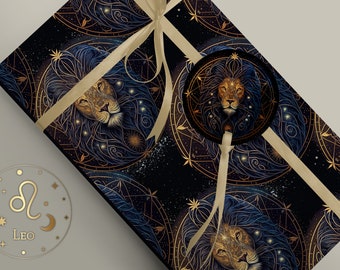 Leo Luxury Gift Wrapping Paper Birthday Astrology, Zodiac August September Horoscope, Leo the Lion Constellation Artwork