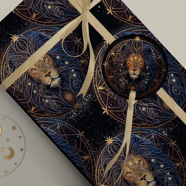 Leo Luxury Gift Wrapping Paper Birthday Astrology, Zodiac August September Horoscope, Leo the Lion Constellation Artwork