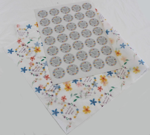 Custom Printed Tissue Paper and Matching Stickers 30 Sheets Acid Free Gift Wrap 35 Complementing Stickers Logo Christmas Promotion Packaging