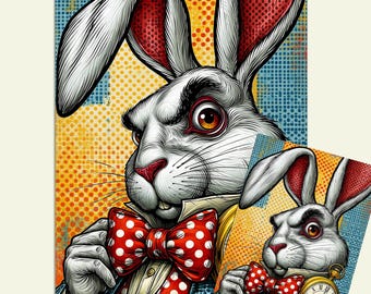 White Rabbit Halftone Pop Art Decoupage Tissue or Rice Paper Print