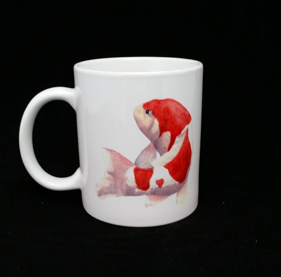 Coffee Mug Swimming Kohaku Koi Carp Fish Red And White Etsy