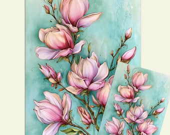 Magnolia Watercolour Floral Tissue Paper or Rice Paper Decoupage, Junk Journal, Scrapbooking
