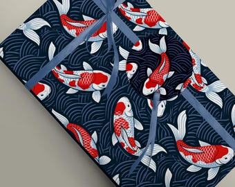 Koi Kohaku Gift Wrapping Paper | Minimalist Red & White Elegance