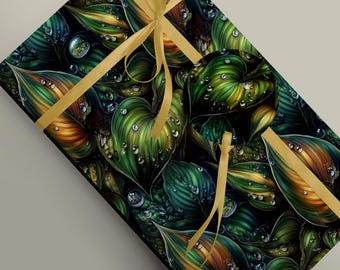 Tropical Hosta Leaves With Raindrops Wrapping Paper Botanical Nature Gift Wrap Design Green Rainforest