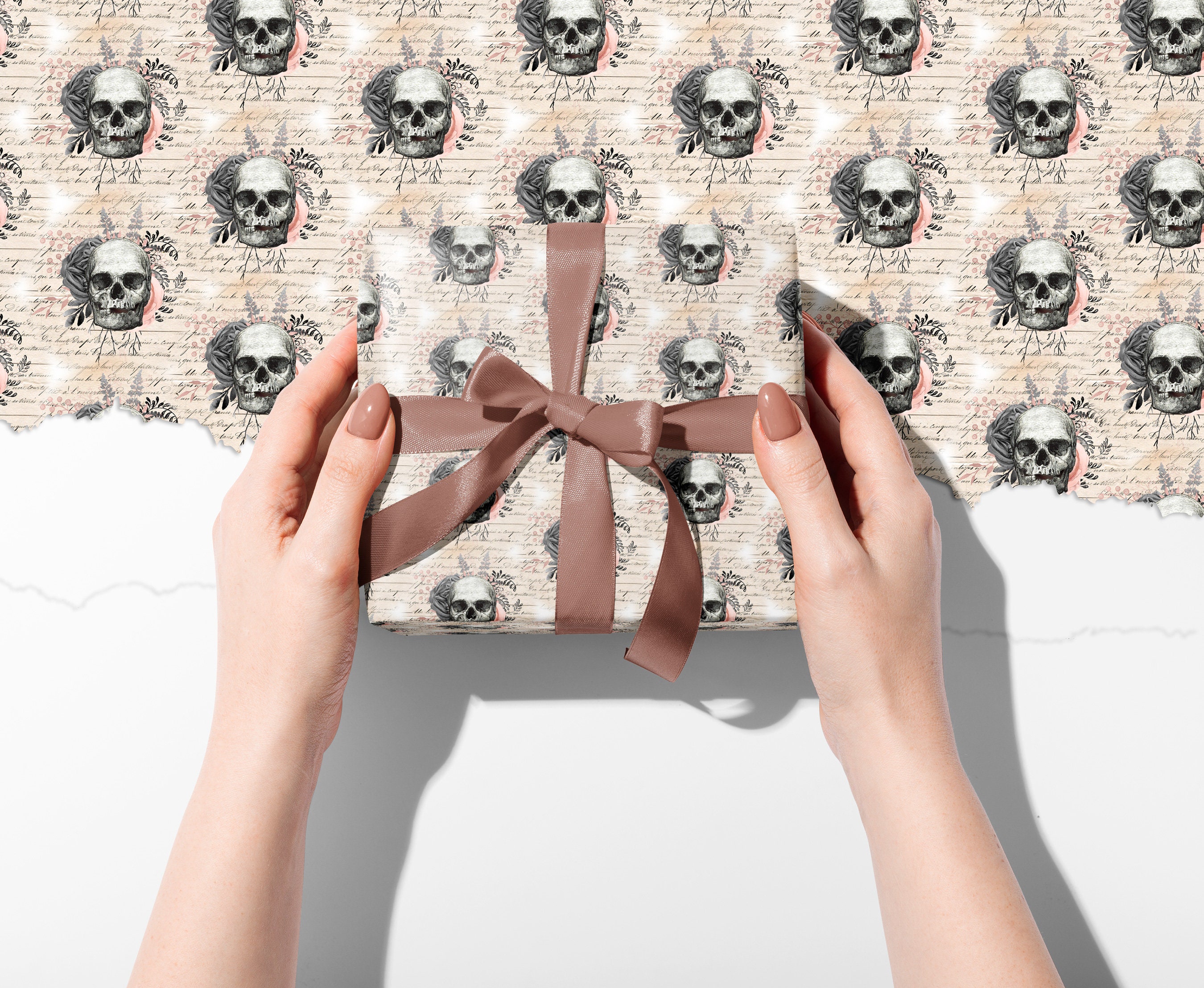 Pink Rose & Skull Gothic Wrapping Paper