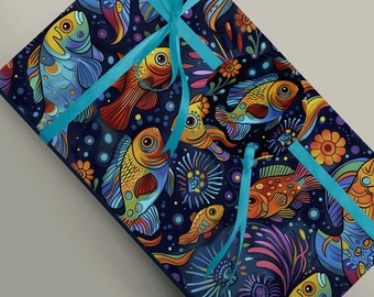 Boho Chic Fish Pattern Gift Wrap – Tropical Colors Wrapping Paper Decorative Gift Wrap Paper 100gsm