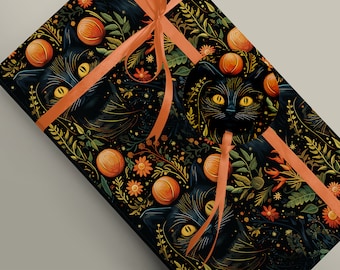 Handcrafted Autumn-Inspired Black Cat Wrapping Paper - Unique and Festive, Witchcraft, Cottagecore Gift Wrap Paper