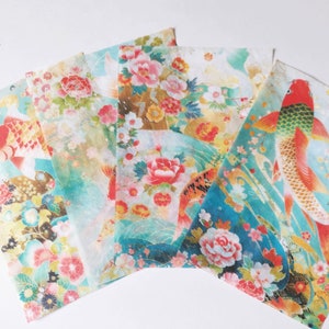 Decoupage tissue paper featuring koi and flowers in a chinese style