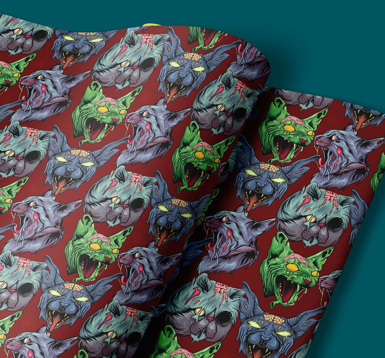 Zombie Cat Gothic wrapping paper