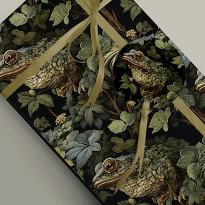 Grenouilles ou crapauds cachés dans le feuillage, papier cadeau forêt, sorcellerie mythologie, mariage fantastique ou anniversaire papier cadeau 100 g