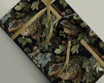 Frogs or toads hidden in foliage, Forest Wrapping Paper, Mythology Witchcraft, Fantasy Wedding or Birthday Gift Wrap Paper