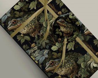 Frogs or toads hidden in foliage, Forest Wrapping Paper, Mythology Witchcraft, Fantasy Wedding or Birthday Gift Wrap Paper 100gsm