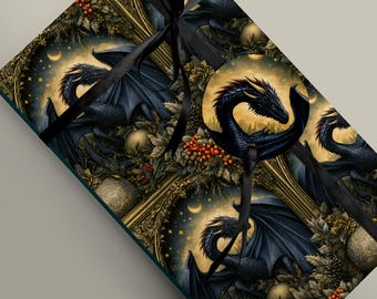 Gothmas Dragons Moonlight Wrapping Paper Bundle| Unique Holiday Gift Wrap