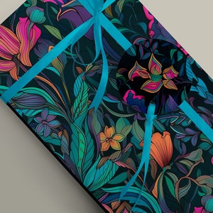 Papier cadeau bohème psychédélique audacieux et coloré Art déco pour maman amoureuse du jardin, décoration de mariage ou d'anniversaire, papier cadeau 100 g
