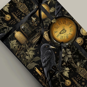 Spellbinding Crows and Witchy Ephemera Wrapping Paper for Enchanting Gifts, Mythology Witchcraft, Cottagecore Gift Wrap Paper 100gsm