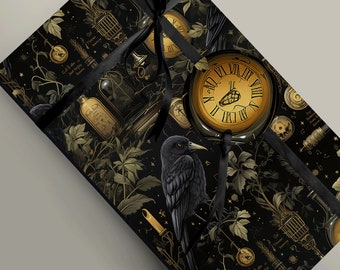 Spellbinding Crows and Witchy Ephemera Wrapping Paper for Enchanting Gifts, Mythology Witchcraft, Cottagecore Gift Wrap Paper 100gsm
