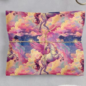 Magical White Flying Unicorn Gift Wrap with Rainbow Clouds and Stars Fantasy Wedding or Birthday Decorative Gift Wrap Paper 100gsm bild 10