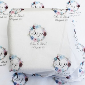Custom Tissue Paper Printing Low Minimum 5 sheets Short Run. Wedding, Anniversary, Birthday and Logo Bespoke Printed Design and Layout.