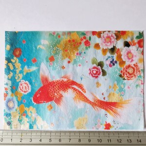 Unique Decoupage Craft Paper Design, 19gsm Genuine Tissue Paper, 12xA5 sheets Collage with Vibrant Koi Fish and Floral Designs afbeelding 5