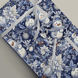 Festive Snowman Gift Wrap - Blue & Silver Add Cheer to Your Holiday Packaging! Traditional Xmas