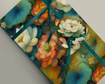 Blooming Lotus Wrapping Paper – Exotic Botanical Pattern in Vibrant Colors Gift Wrap Paper 95gsm