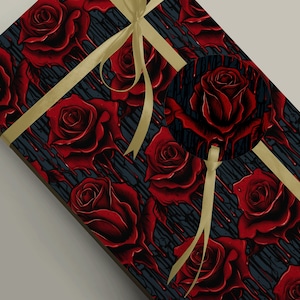 Papier d'emballage de luxe élégant, roses rouges dégoulinantes - Parfait pour toutes les occasions Papier d'emballage cadeau 100 g