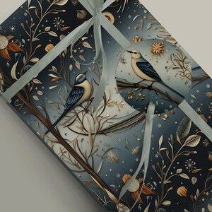 Papier d'emballage d'oiseaux et d'arbres d'hiver inspirés de la nature - Papier d'emballage cadeau Cottagecore respectueux de l'environnement 100 g