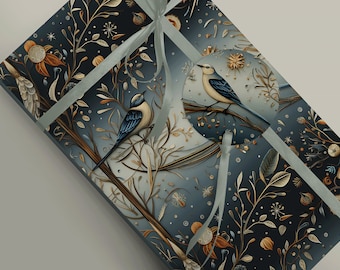 Nature-inspired Winter Birds and Trees Wrapping Paper - Eco-friendly Cottagecore Gift Wrap Paper 100gsm