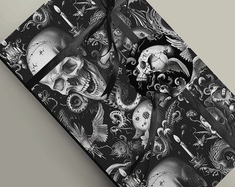 Gothic Elegance: Vintage-Inspired Noir Wrapping Paper Wrapping Materials, Skulls Flowers, Black and White Spooky 100gsm Gift Paper