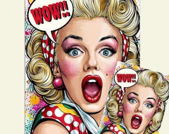 Pop art, Marilyn, Decoupage Paper, Tissue or Rice Paper. Half-tone vibrant colour.
