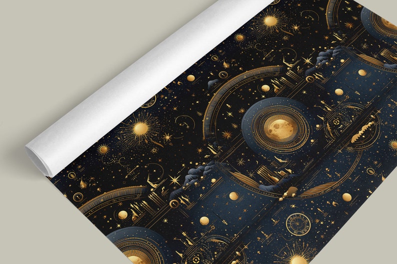 Moon phase and Zodiac Gift Wrapping Paper Roll