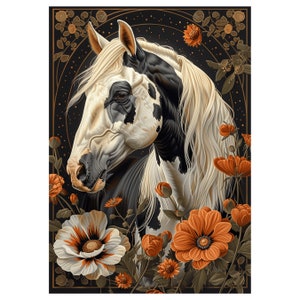 Handmade Decoupage Piebald Horse and Flower Craft Paper: 19gsm Genuine Tissue Paper Unique Crafting Supply, Gift Making
