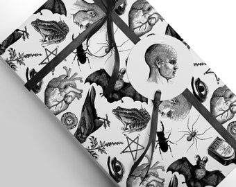 Halloween Witchcraft Luxury Gift Wrap, monochrome art style wrapping paper and tissue paper sheets perfect for that special gift