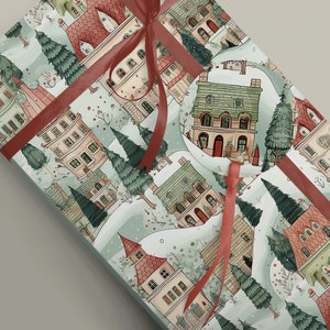 Create a Charming Christmas with Pastel Nordic Village Wrapping Paper - Elegant Gift Wrap 100gsm Matte themed wrapping paper