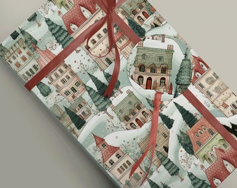 Create a Charming Christmas with Pastel Nordic Village Wrapping Paper - Elegant Gift Wrap 100gsm Matte themed wrapping paper
