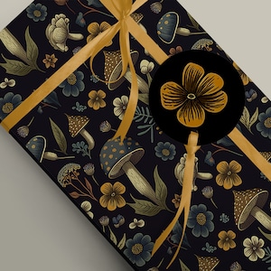 Champignons ou champignons avec fleurs Papier cadeau de luxe, sorcellerie mythologie, papier cadeau cottage 100 g