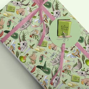 Unique Cottagecore Pastel Goth Wrapping Paper - Unleash Your Darkly Dreamy Side, Witches Hat Goblincore Skulls Alchemy Mystic Hands Magic