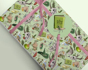 Unique Cottagecore Pastel Goth Wrapping Paper - Unleash Your Darkly Dreamy Side, Witches Hat Goblincore Skulls Alchemy Mystic Hands Magic