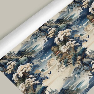 Elegant Oriental Blue and Grey Chinoiserie Wrapping Paper for Luxurious Gift Packaging image 4
