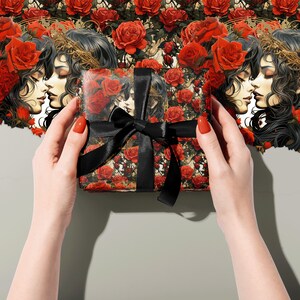Romantic Gothic Valentine Gift Wrap with Lovers and Red Roses - Spellbindingly Beautiful Valentine's Day Gift Wrap Paper 100gsm image 10