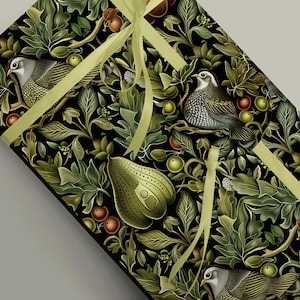 Festive Art Nouveau Gift Wrap featuring Partridge in a Pear Tree - Perfect for the Christmas Holidays 100gsm Matte wrapping paper