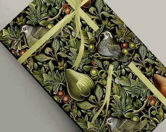 Festive Art Nouveau Gift Wrap featuring Partridge in a Pear Tree - Perfect for the Christmas Holidays 100gsm Matte wrapping paper